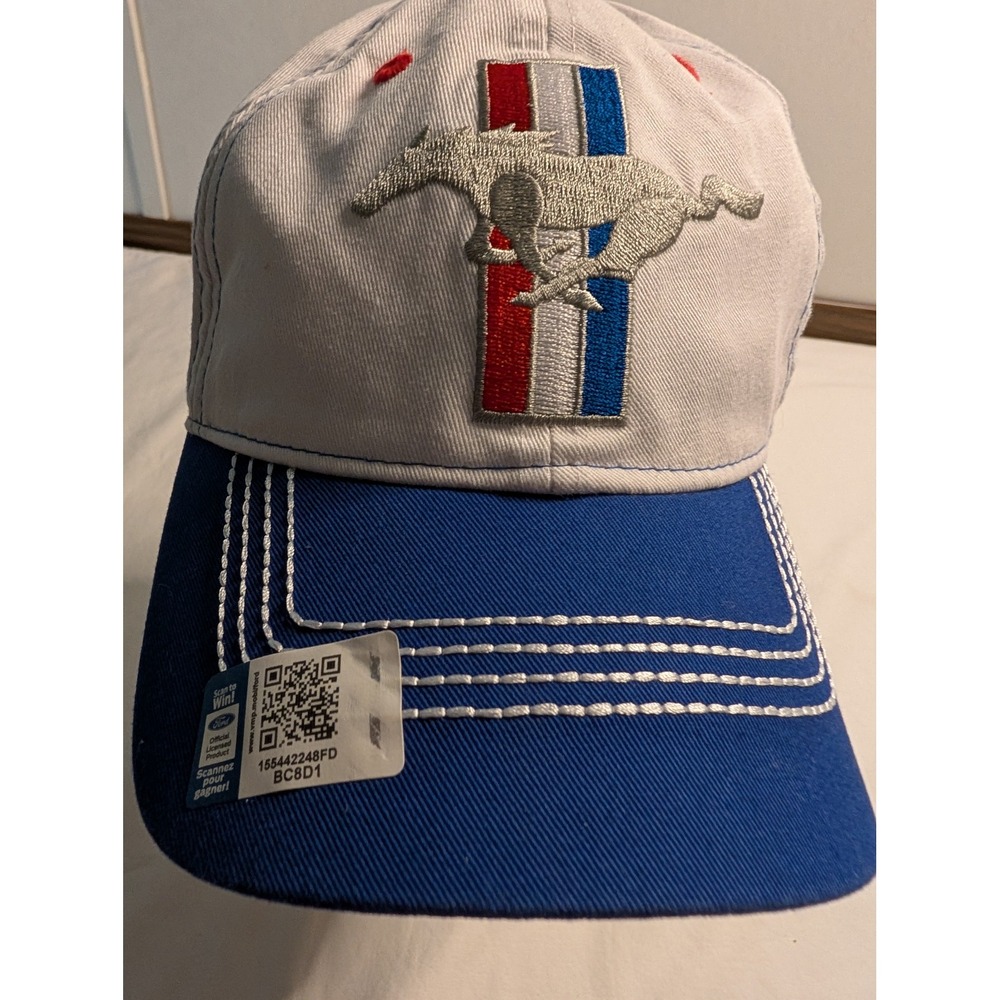 Ford Mustang Hat Open Road Brand Blue White Embroidered Pony Logo Adjustable Cap